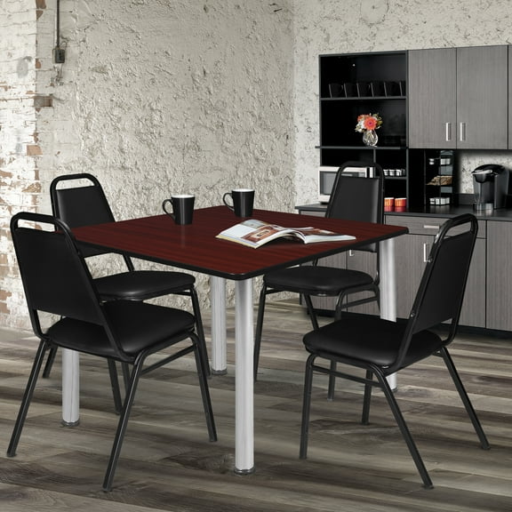 Regency Kee 48 in. Large Square Breakroom Table- Mahogany Top, Chrome Legs