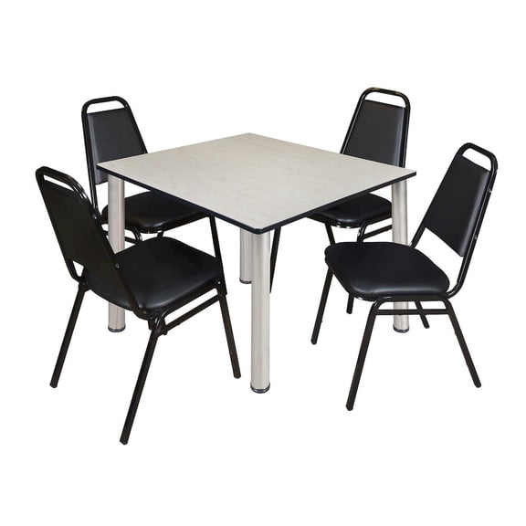Kee 48" Square Breakroom Table- Maple/ Chrome & 4 Restaurant Stack Chairs- Black