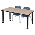 thumbnail image 1 of Regency Kee 48" x 24" Height Adjustable Mobile Classroom Table - Beige & 2 Andy 12-in Stack Chairs- Navy Blue, 1 of 6