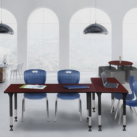 Kee 48in. Square Adjustable Mobile Table-Beige & 4 Andy 12-in Chairs-Black
