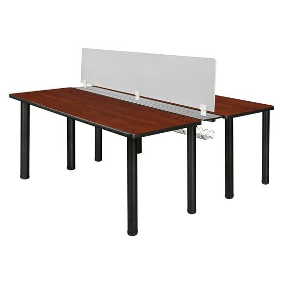 Kee 60" x 24" Benching System with Privacy Divider- Cherry/ Black