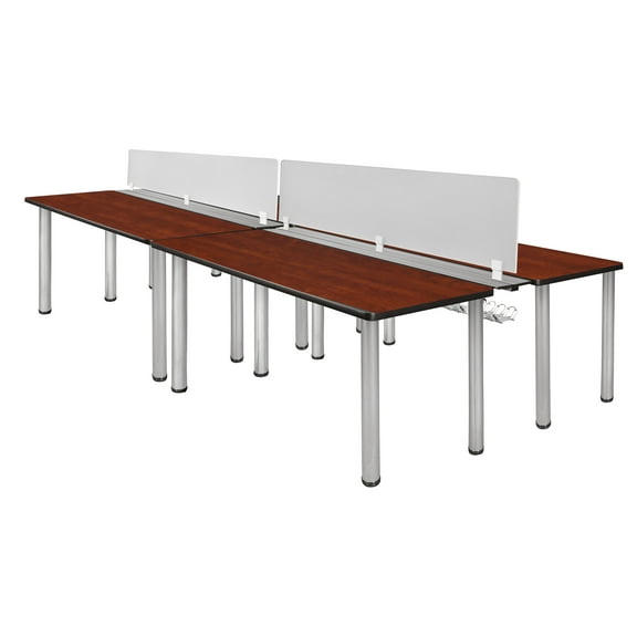 Kee 60" x 24" Double Benching System with Privacy Divider- Cherry/ Chrome