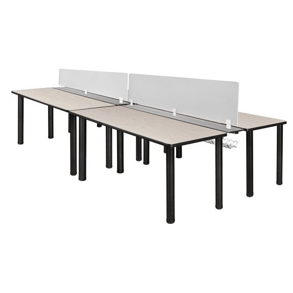 Kee 60" x 24" Double Benching System with Privacy Divider- Maple/ Black