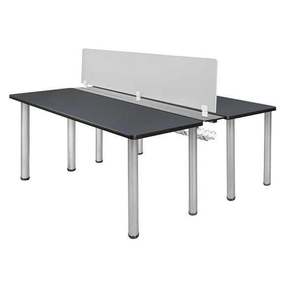 Kee 66" x 24" Benching System with Privacy Divider- Grey/ Chrome