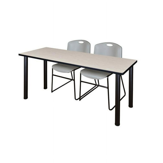 Kee 72" x 24" Training Table, Maple/Black and 2 Zeng Stack Chairs, Multiple Colors