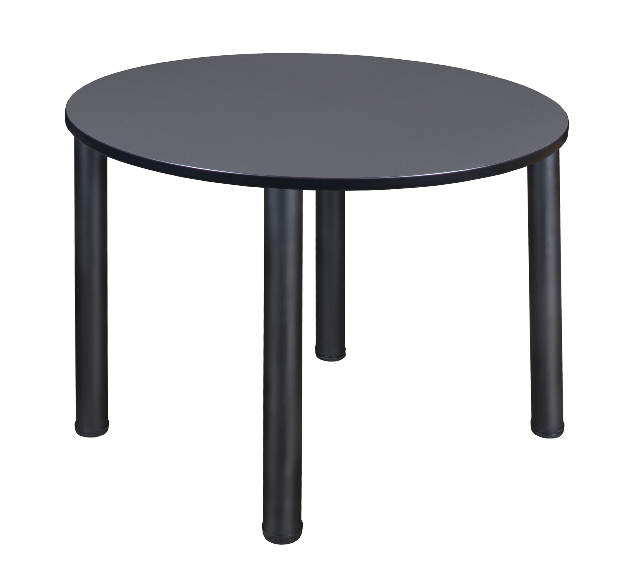 48" Round Grey Wood Dining Table with Black Steel Legs