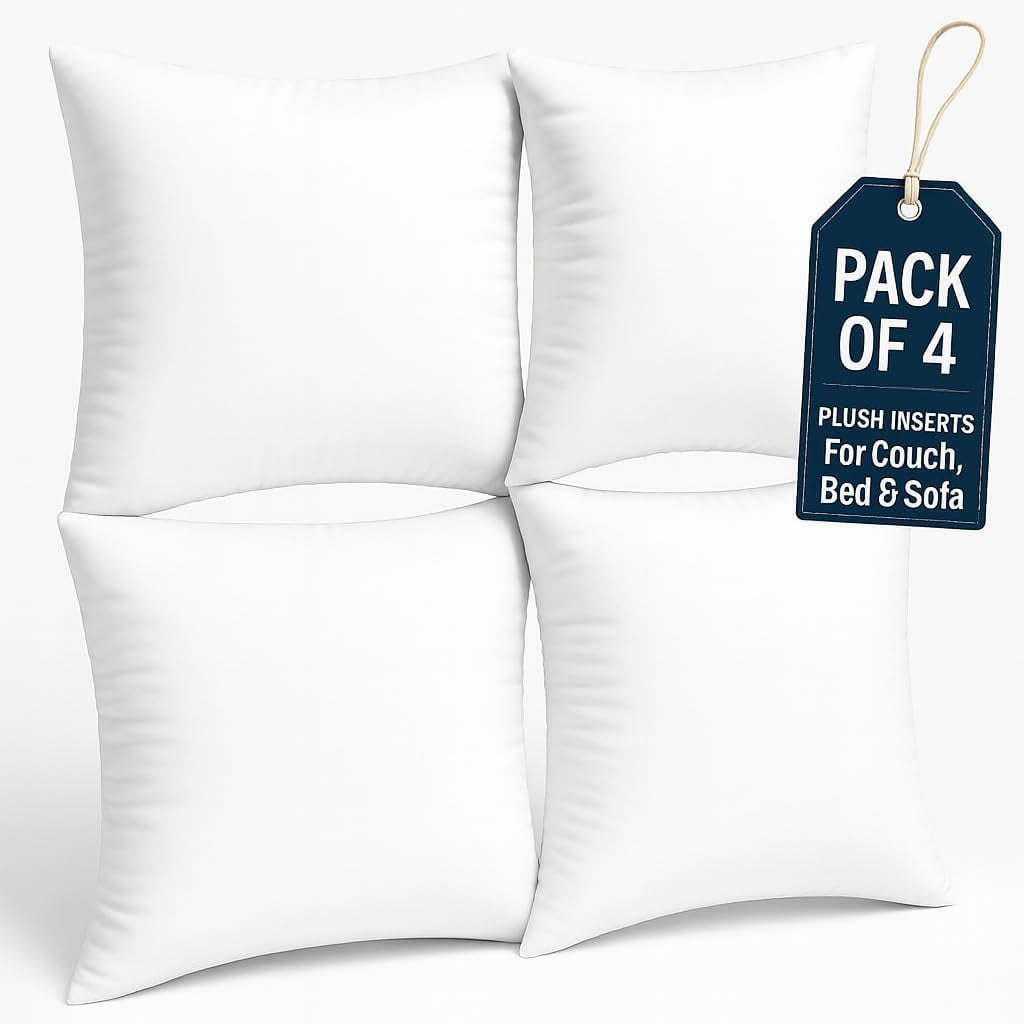 Keeble Outlets Bedding Throw Pillows White, 18 x 18 Inches Pillows for Sofa, Bed and Couch Decorative Stuffer Pillows, Sham Stuffer, Machine Washable, Fluffy and Cozy for Bed Couch Indoor Set of 4 - Walmart.com