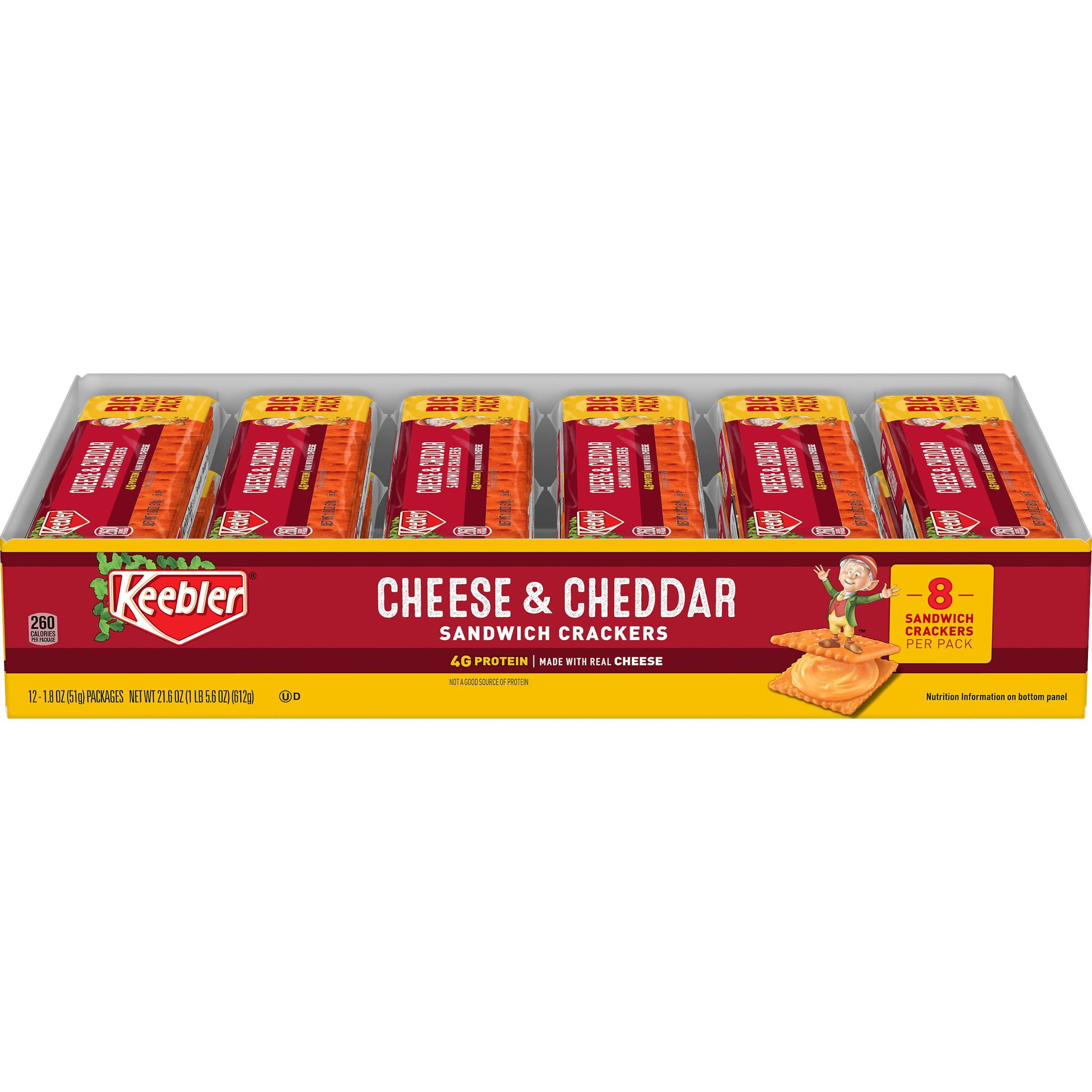 Keebler Cheese and Cheddar Sandwich Crackers, Single Serve Snack Crackers, 12 Count