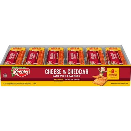 Keebler Cheese and Cheddar Sandwich Crackers, Single Serve Snack Crackers, 12 Count