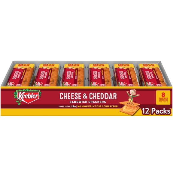 Keebler Cheese and Cheddar Sandwich Crackers, Lunch Snacks, 12 Count