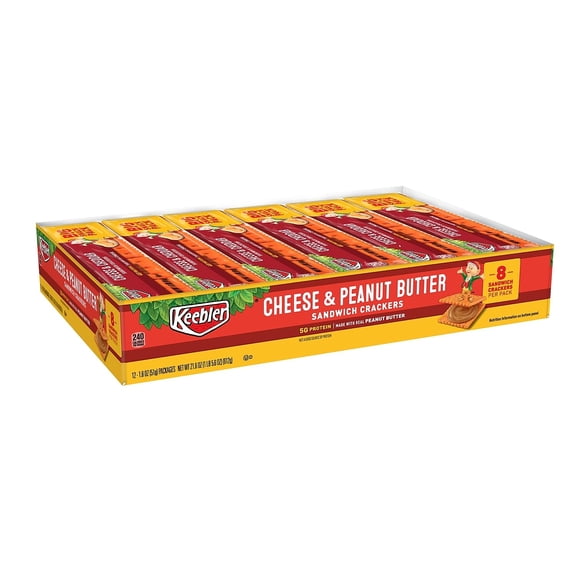 Keebler Cheese and Peanut Butter Sandwich Crackers, Single Serve Snack Crackers, 1.8 oz