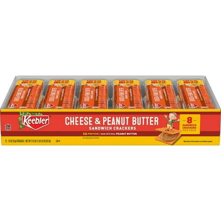 Keebler Cheese and Peanut Butter Sandwich Crackers, Single Serve Snack Crackers, 12 Count