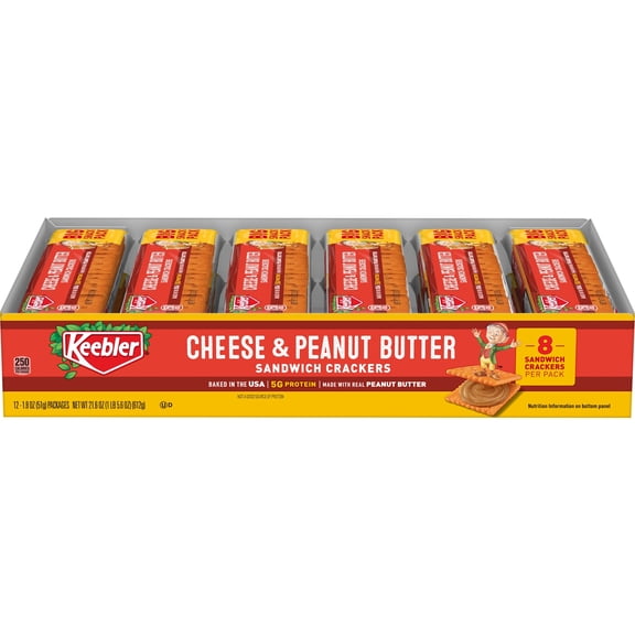 Keebler Cheese and Peanut Butter Sandwich Crackers, Single Serve Snack Crackers, 12 Count