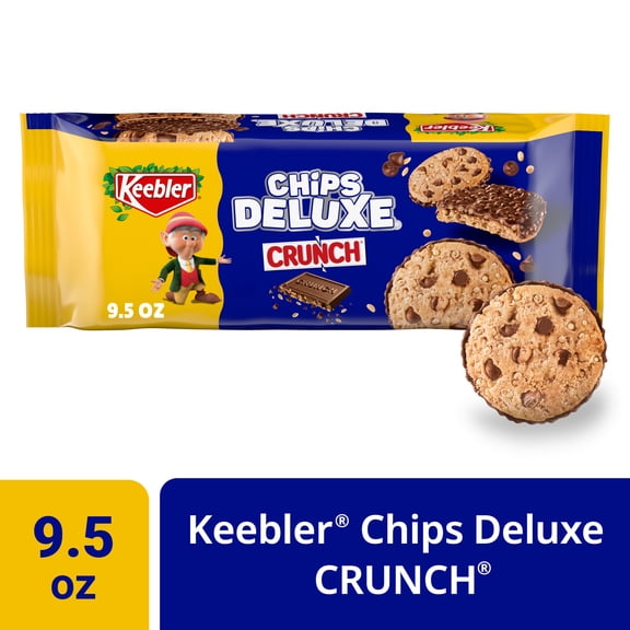 Keebler Chips Deluxe CRUNCH Cookies with Milk Chocolate Chips and Crisped Rice, Crunchy Chocolate, 9.5 oz