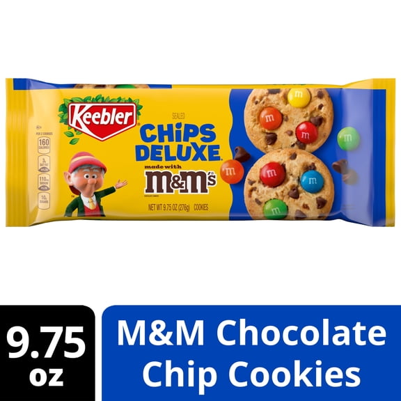 Keebler Chips Deluxe Cookies Made with M&Ms, Chocolate Chip Cookies Made with M&Ms, 9.75 oz pack of 3