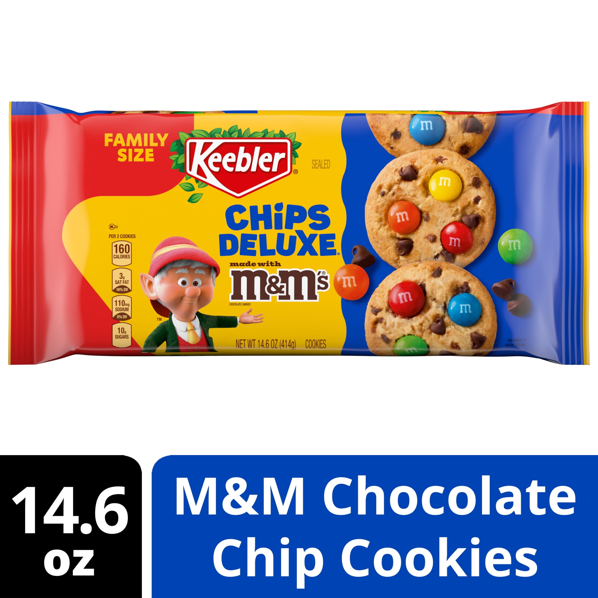 Keebler Chips Deluxe Cookies Made with M&Ms, Chocolate Chip Cookies Made with M&Ms, Family Size, 14.6 oz