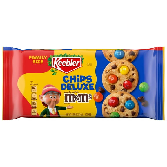 Keebler Chips Deluxe Cookies Made with M&Ms, Family Size, 14.6 oz, 27 Cookies (Pack of 6)