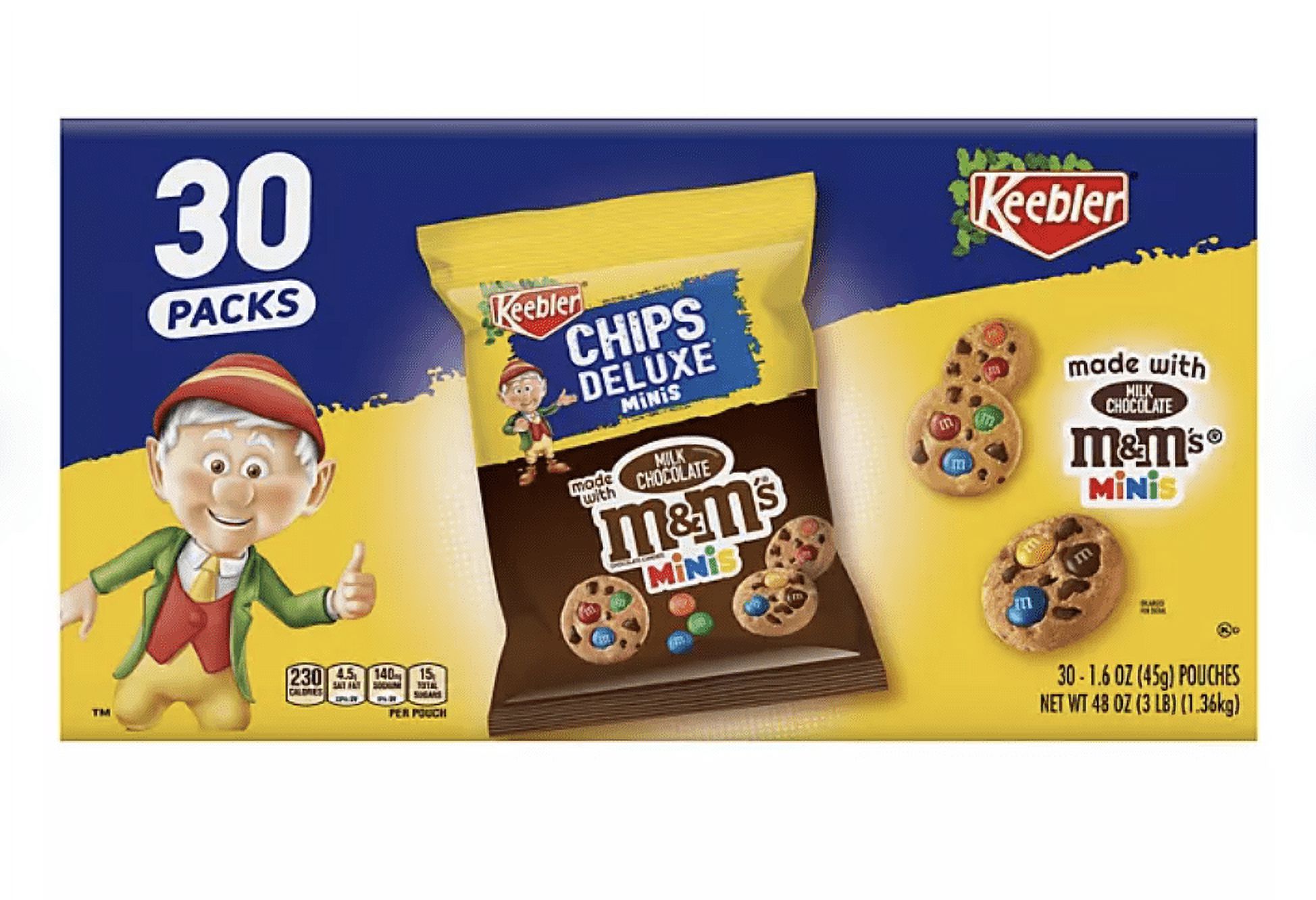 Keebler Chips Deluxe Bitesized Cookies with Milk Chocolate M&M's, 1.6 oz, 30 ct