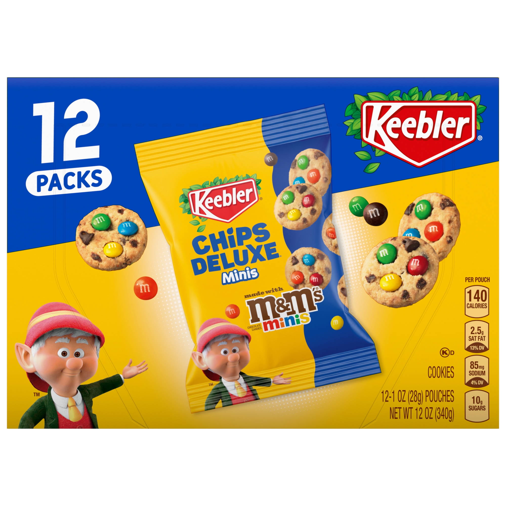 Keebler Chips Deluxe Minis Made with M&Ms, Chocolate Chip Cookies, 1 oz Pouches, 12 ct