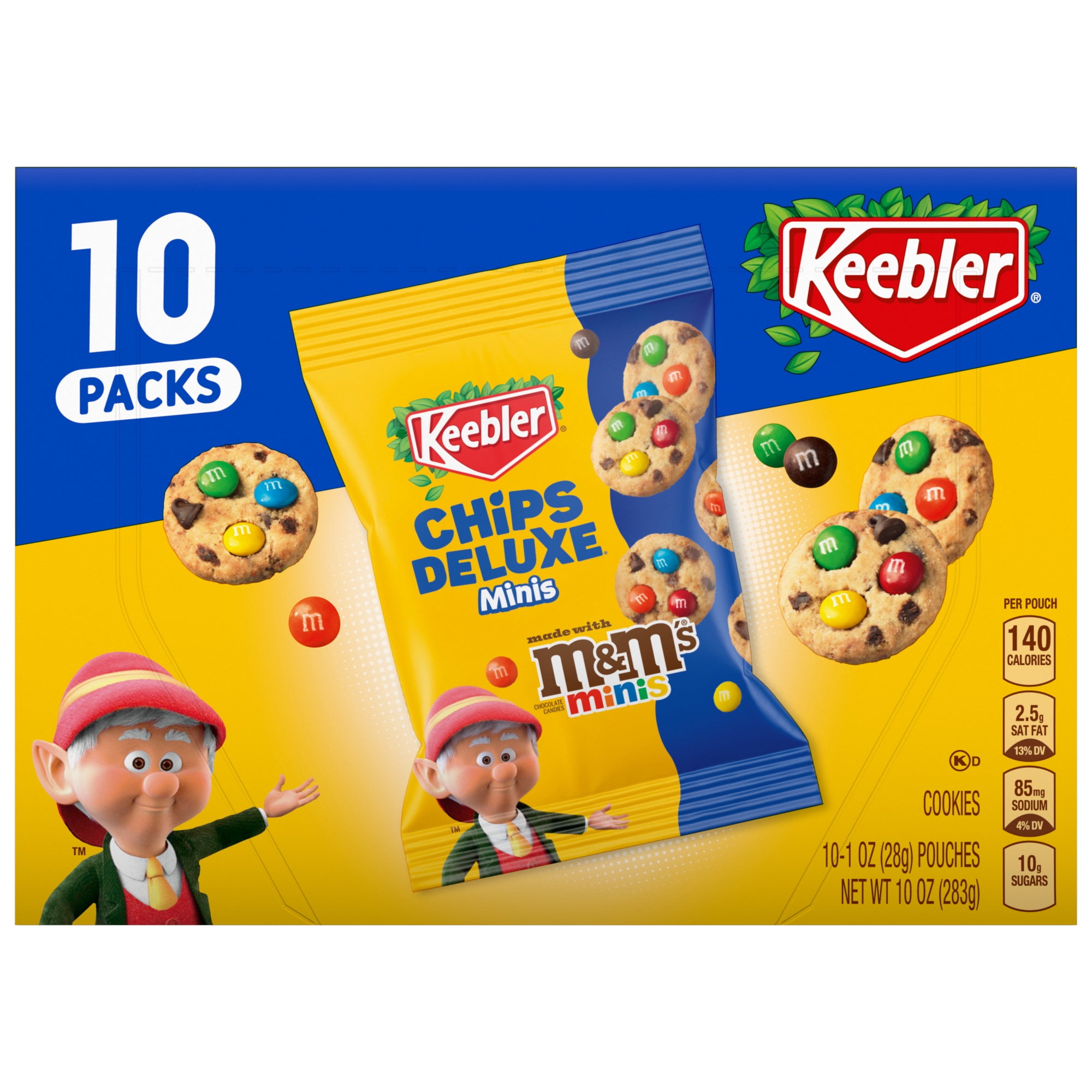 Keebler Chips Deluxe Minis Made with M&Ms, Chocolate Chip Cookies, 1 oz Pouches, 10 Count