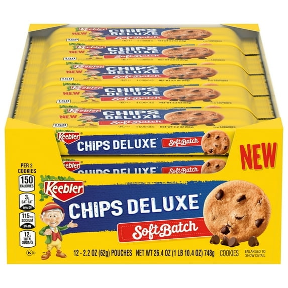 Keebler Chips Deluxe Soft Batch Chocolate Chip Cookies, 12 Pack Box, 2.2 oz Each