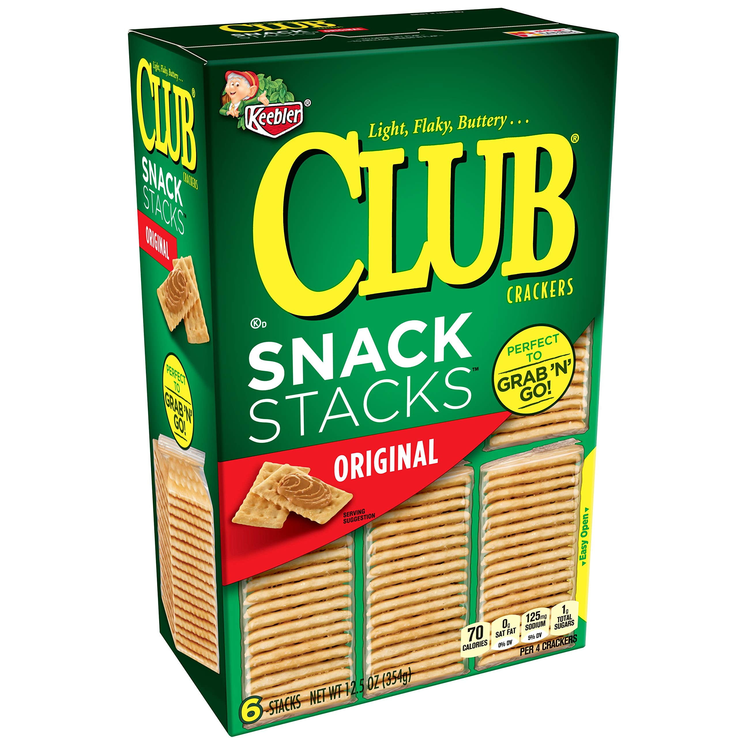 Keebler Club Crackers,ITSCSnack Stacks, Original, Grab 'N' Go, 2.08 oz Packages (6 Count)(Pack of 12)