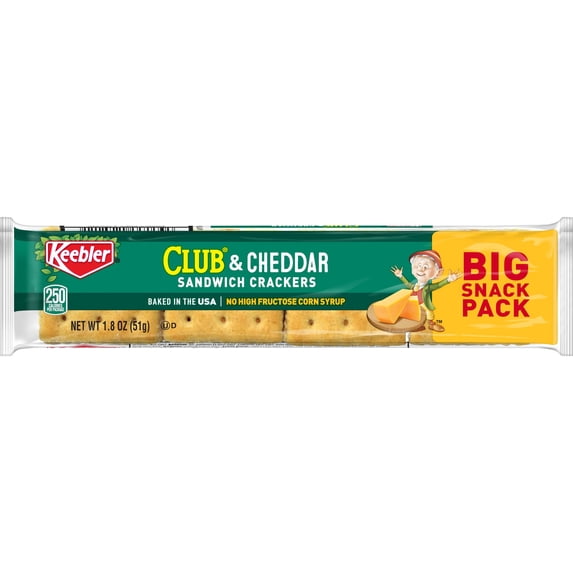 Keebler Club and Cheddar Sandwich Crackers, Single Serve Snack Crackers, 1.8 oz