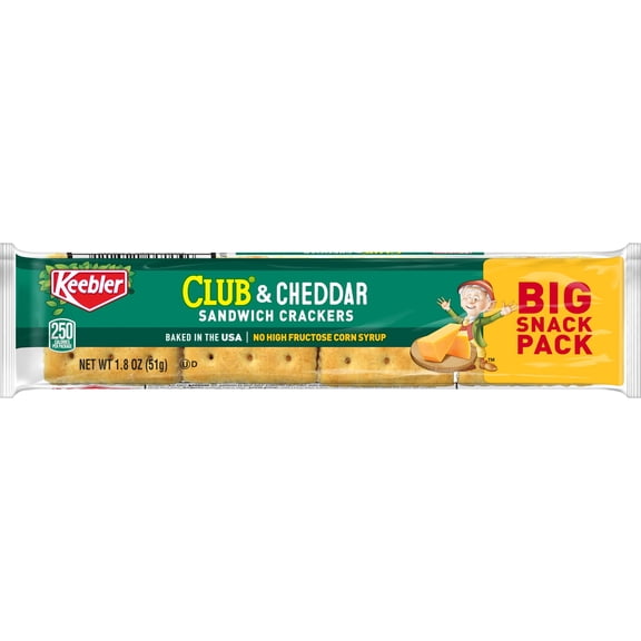 Keebler Club and Cheddar Sandwich Crackers, Single Serve Snack Crackers, 1.8 oz