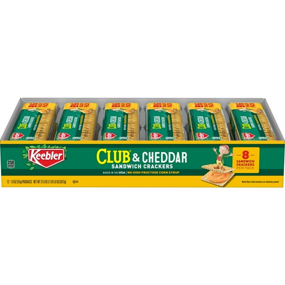 Keebler Club and Cheddar Sandwich Crackers, Single Serve Snack Crackers, 12 Count