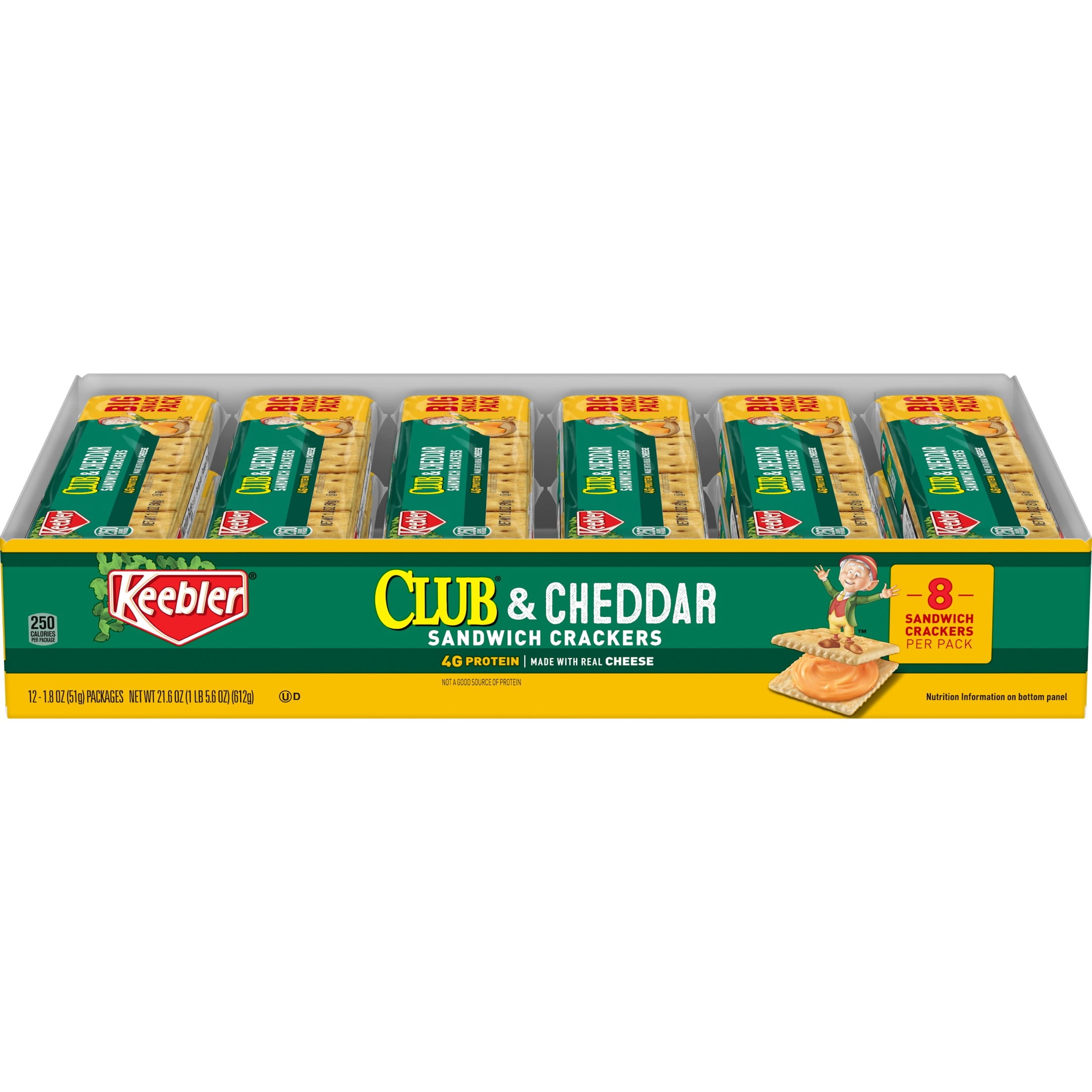 Keebler Club and Cheddar Sandwich Crackers, Single Serve Snack Crackers, 12 Count
