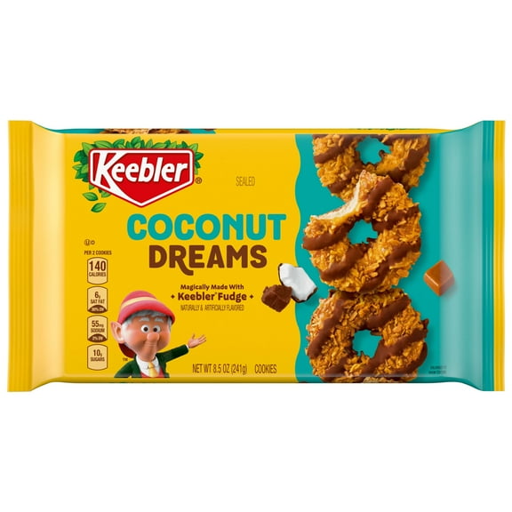 Keebler Coconut Dreams, Coconut and Caramel Cookies Coated in Keebler Fudge, 8.5 oz (Pack of 6)