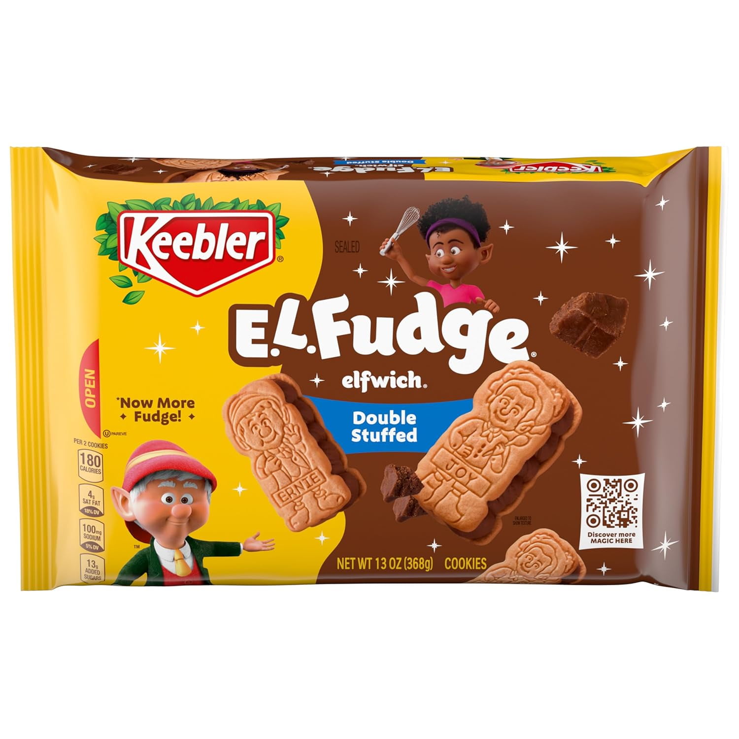 Keebler E.L. Fudge Double Stuffed Elfwich Cookies, Sandwich Cookies Stuffed with Crme Filling, 13 oz