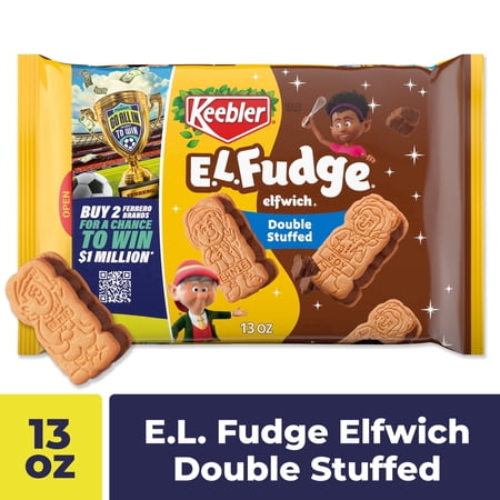 Keebler E.L. Fudge Double Stuffed Elfwich Cookies, Sandwich Cookies Stuffed with Crème Filling, 13 oz