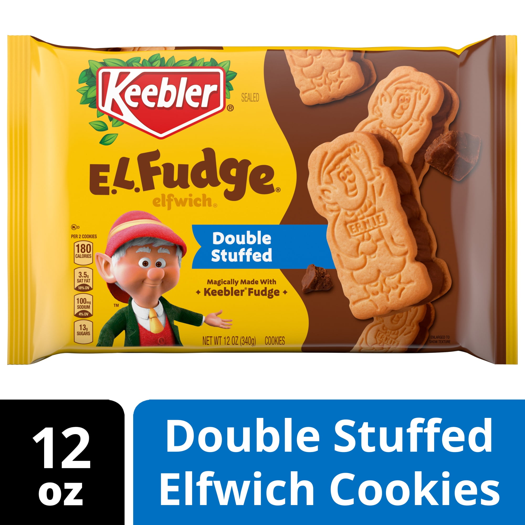 Keebler E.L. Fudge Double Stuffed Elfwich Cookies, Sandwich Cookies Stuffed with Crme Filling, 12 oz