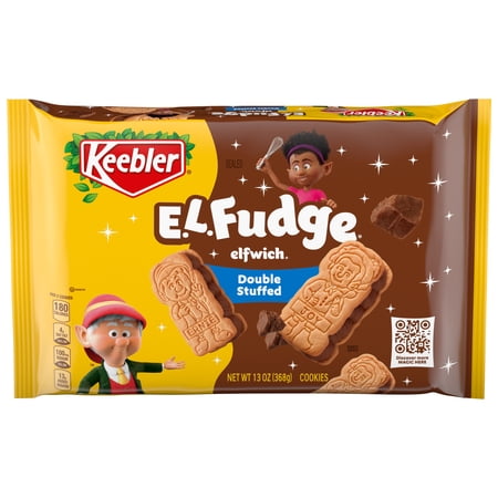 Keebler E.L. Fudge Double Stuffed Elfwich Cookies, Sandwich Cookies Stuffed with Crème Filling, 13 oz
