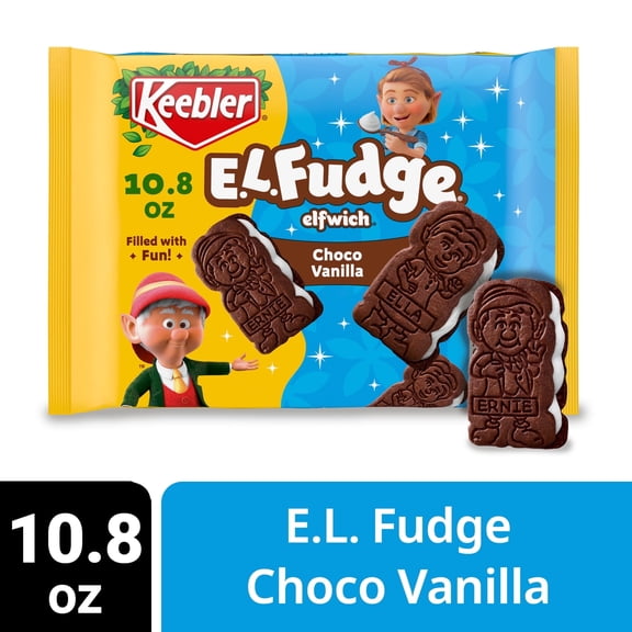 Keebler E.L. Fudge Elfwich Cookies, chocolate-y and vanilla flavor Sandwich Cookies, Fun Shaped Treat, 10.8 oz Pack