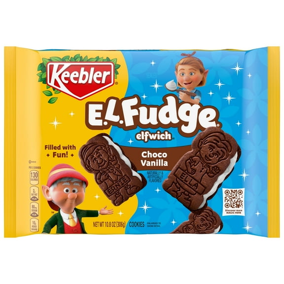 Keebler E.L. Fudge Elfwich Cookies, chocolate-y and vanilla flavor Sandwich Cookies, Fun Shaped Treat, 10.8 oz Pack - pack of 2