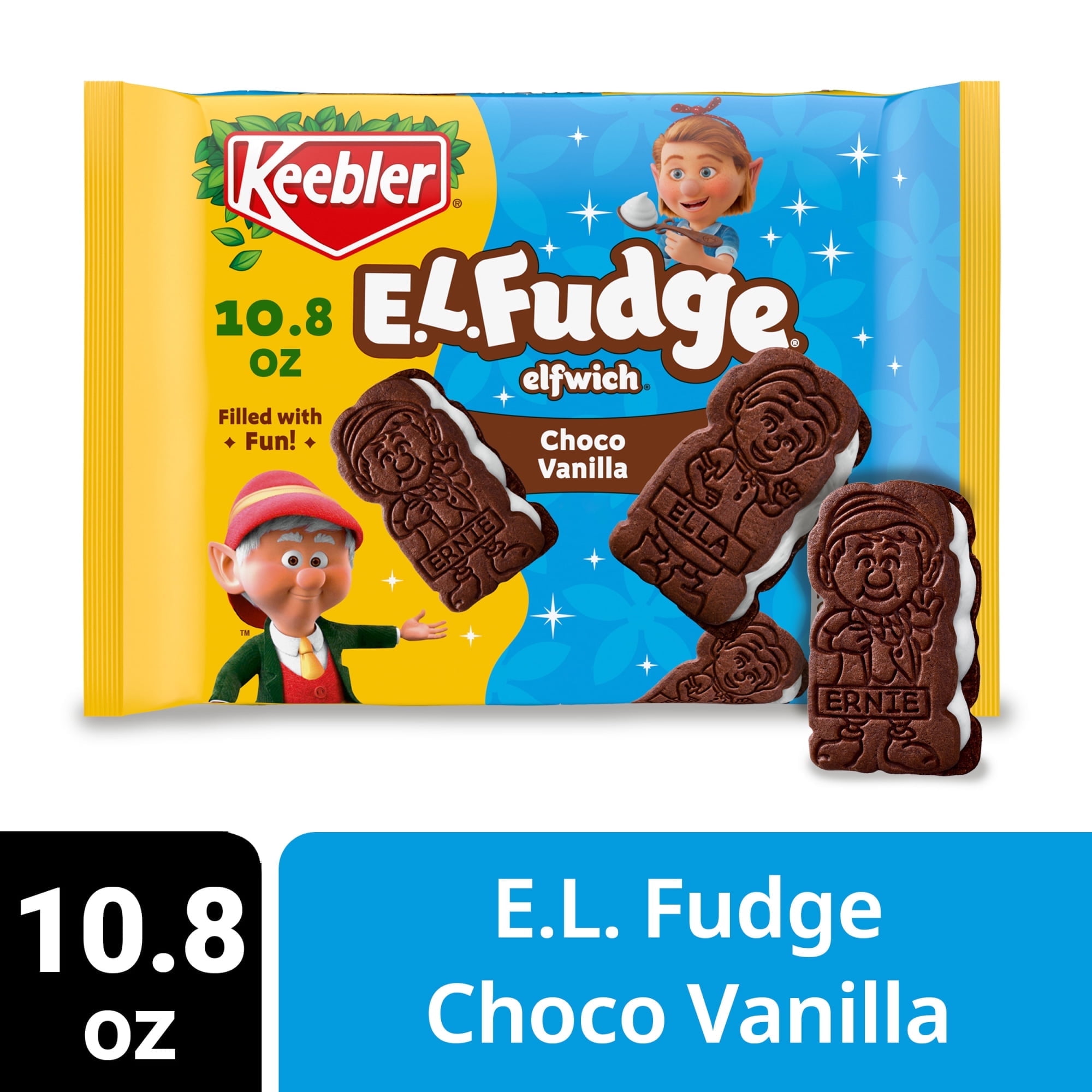 Keebler E.L. Fudge Elfwich Cookies, chocolate-y and vanilla flavor Sandwich Cookies, Fun Shaped Treat, 10.8 oz Pack - pack of  4