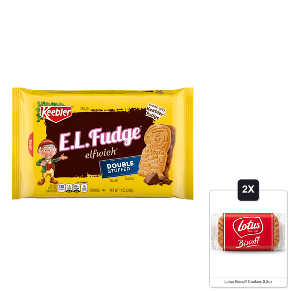 Keebler E.L. Fudge Elfwich Double Stuffed Cookies, 12 Oz. & 2x Lotus Biscoff Cookies 0.2oz