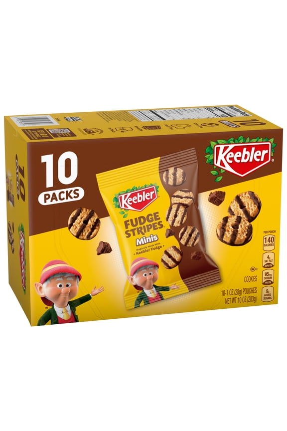 Fudge Stripes Minis, Original Shortbread Cookies Coated in Keebler Fudge, 10 oz, 10 Count