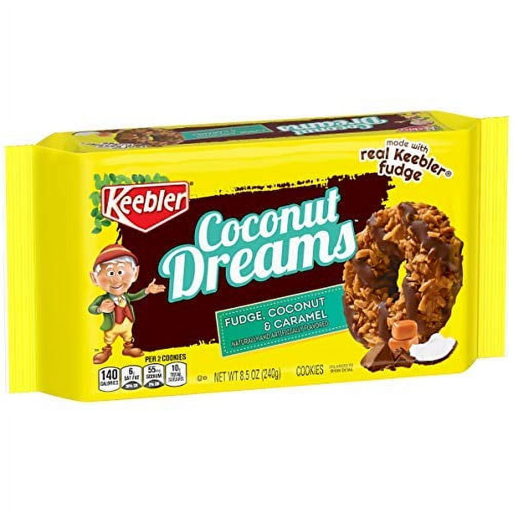 Keebler Fudge Stripes Cookies, TMA2&nbsp;Coconut Dreams, Flavors of Fudge, Caramel and Coconut, 8.5 oz Tray - Pack of 2