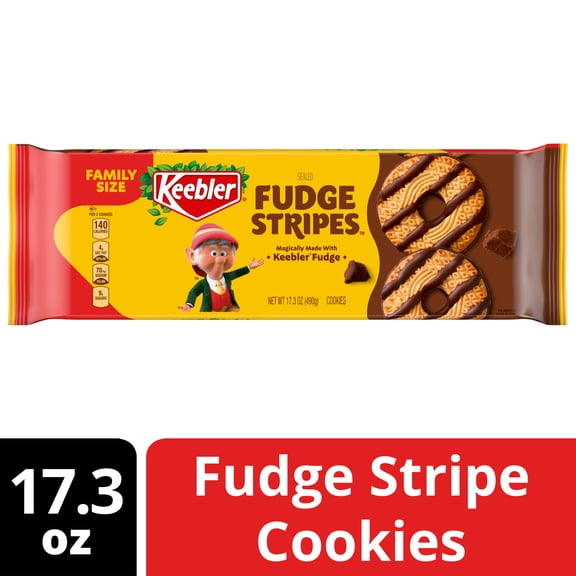 Keebler Fudge Stripes, Original Shortbread Cookies Coated in Keebler Fudge, Family Size 17.3 oz