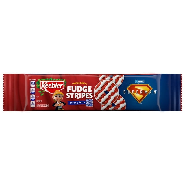 Keebler Fudge Stripes Superman Strong Berry Flavor, Limited-Edition Cookies, 9.5 oz, 2Pack