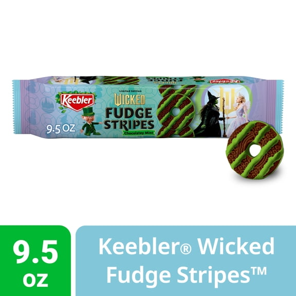 Limited Edition Keebler Wicked Fudge Stripes, Chocolatey Mint Fudge Cookies, Sweet Treat 9.5 oz