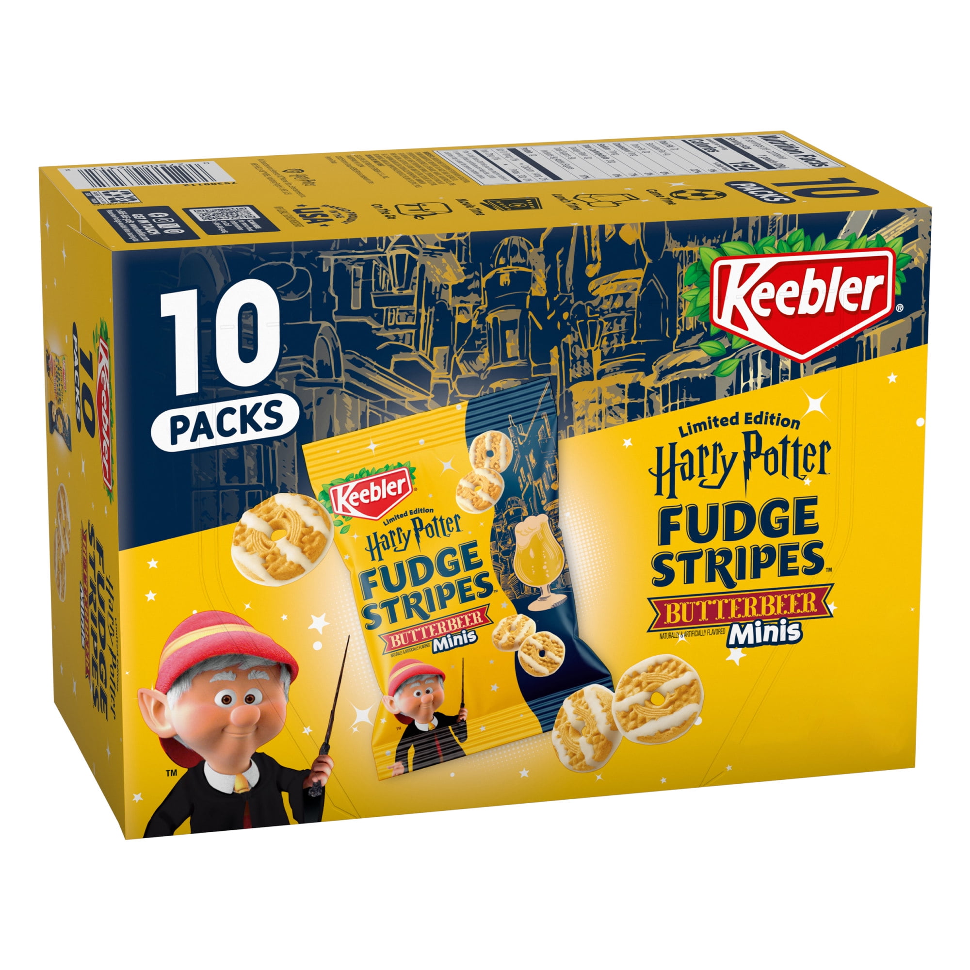Keebler Harry Potter Butterbeer Fudge Stripes Minis, 10-Pack Box of Individually Wrapped Cookies, 10 oz