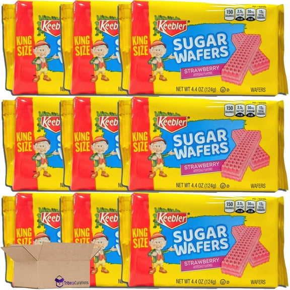 Keebler King Size Strawberry Sugar Wafers Value Pack   | 4.4 Ounce | Pack of 9