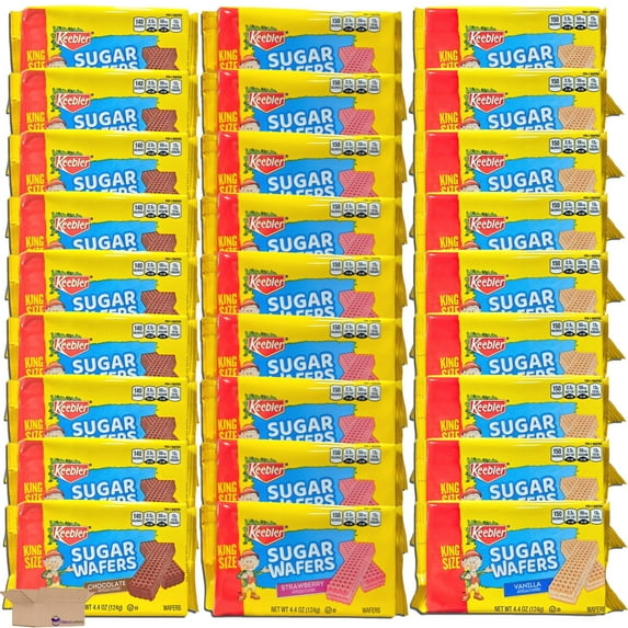 Keebler King Size Sugar Wafer Variety Pack | Chocolate, Strawberry, & Vanilla | 4.4 Ounce | Pack of 27