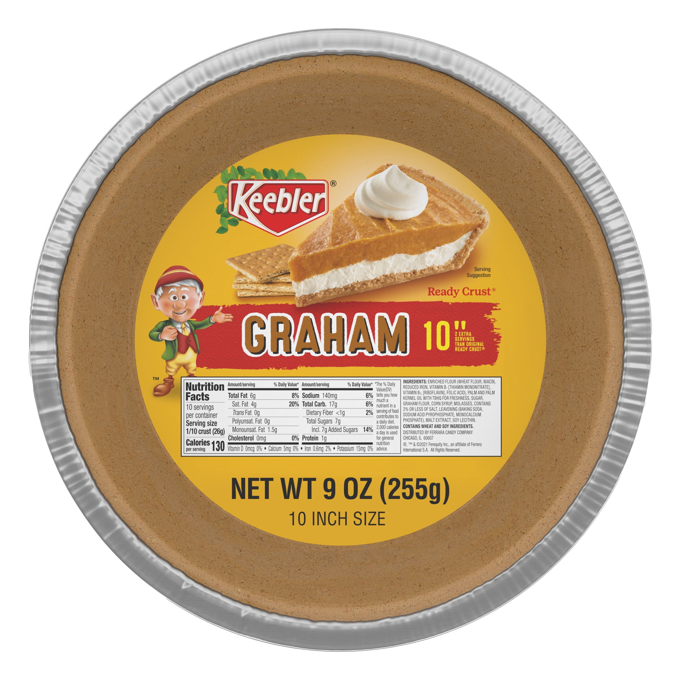 Keebler Ready Crust 10-Inch Graham Cracker Pie Crust, Premade Pie Crust For Baking And No-Bake, 9 oz