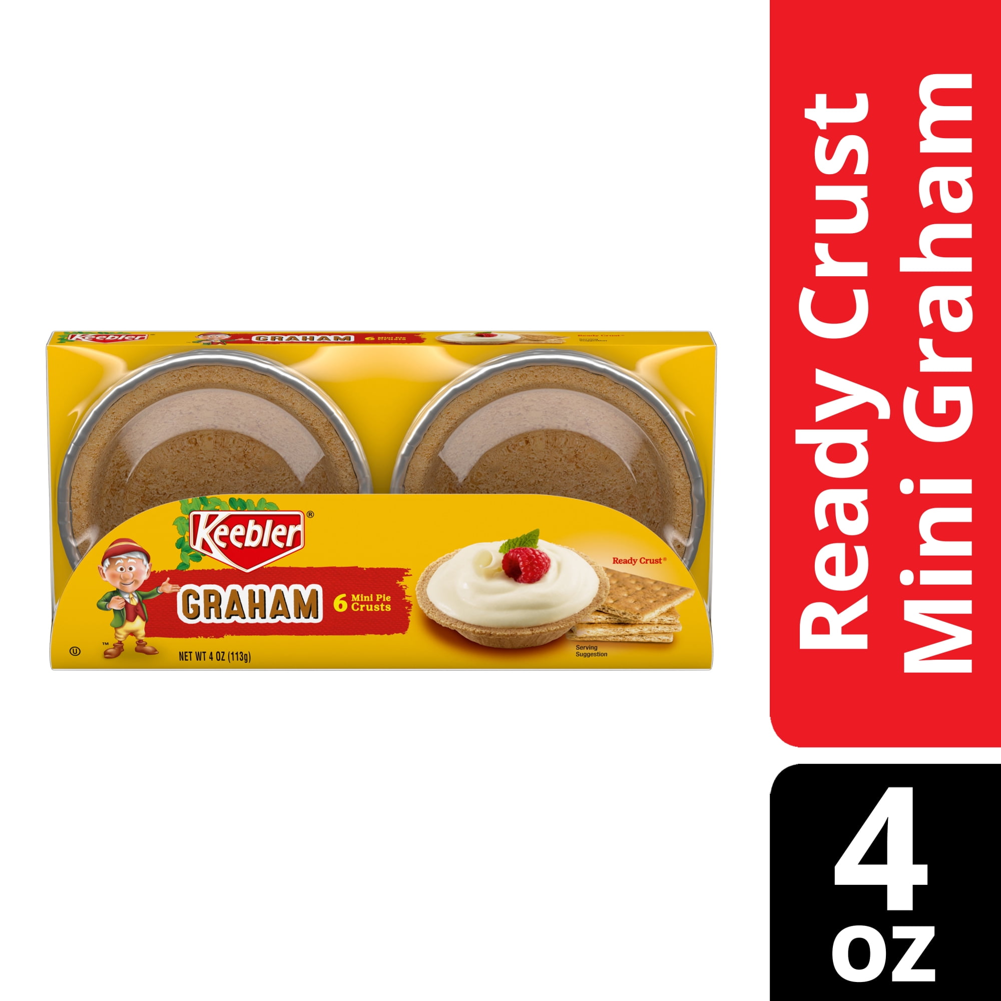 Keebler Ready Crust Mini Graham Cracker Pie Crusts, Premade Pie Crusts For Baking And No-Bake, 6 ct, 4 oz