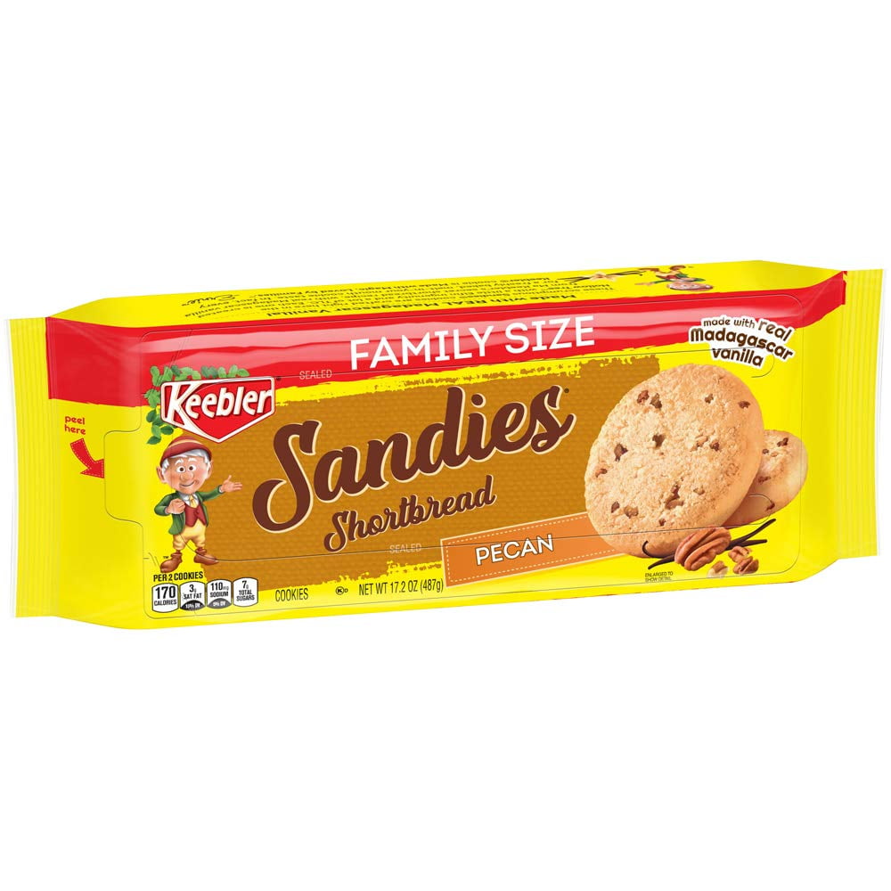 Keebler Sandies Cookies, Pecan Shortbread, Family Size, 17.2 oz Tray ...